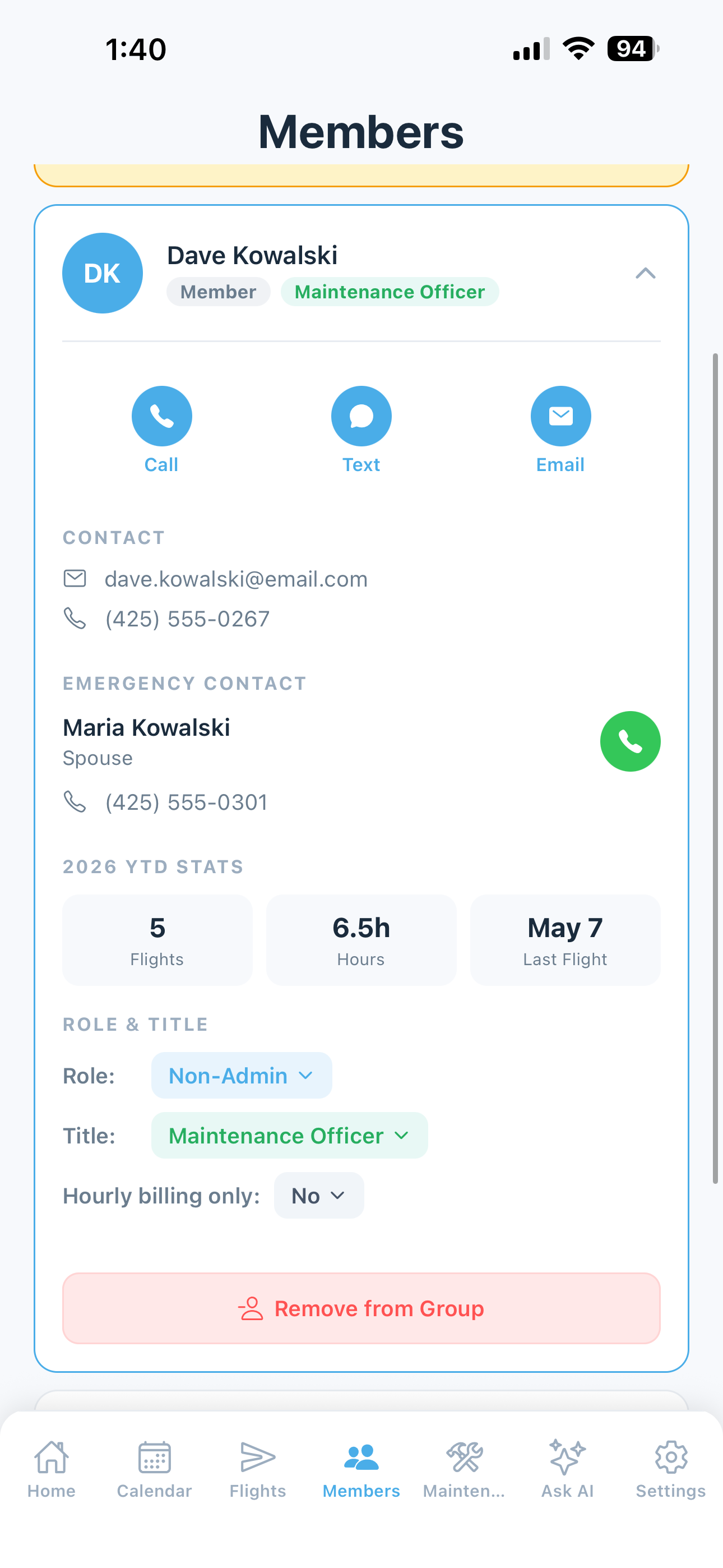 Member modal expanded