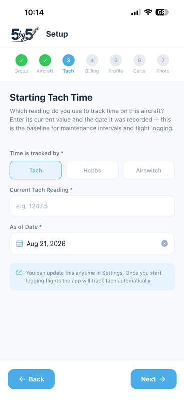 Onboarding step 3 - Starting Tach Time