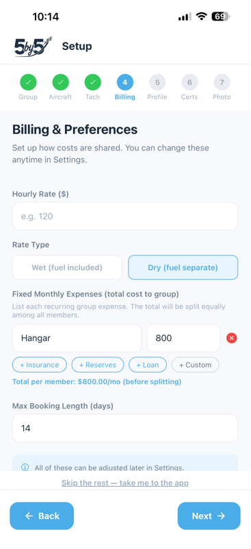 Onboarding step 4 - Billing & Preferences