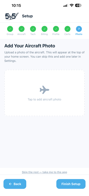Onboarding step 7 - Aircraft Photo