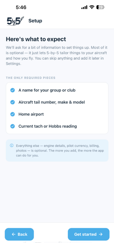 The "Here's what to expect" onboarding intro screen